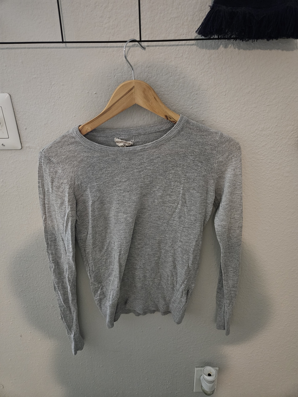 Women's Light Gray Long Sleeve Crewneck Top